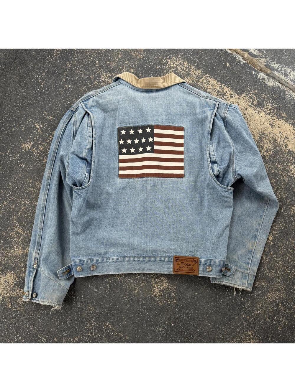 Vintage 2001 Polo Ralph Lauren Corduroy Denim Flag Jacket - Picture 4 of 7